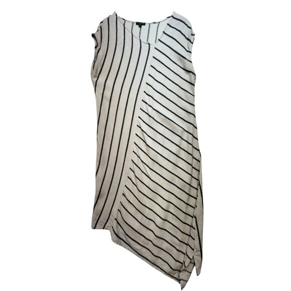 For Cynthia Womens Asymmetrical Shift Dress XL Ivory Stripe Sleeveless Y2K Retro - Picture 1 of 13